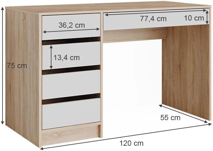 tavolo da toeletta Sherry, Bianco/Sonoma, 120 cm