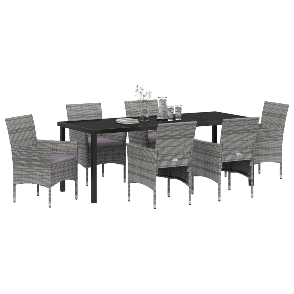 Set da Pranzo da Giardino 7 Pezzi Grigio Rattan Poly
