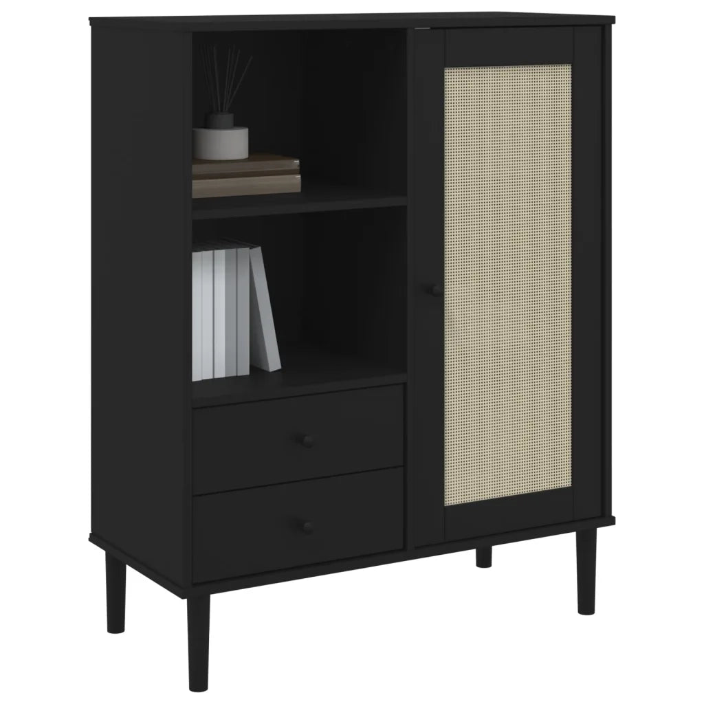 Credenza SENJA Aspetto Rattan Nero 90x40x112 cm Massello Pino 358057