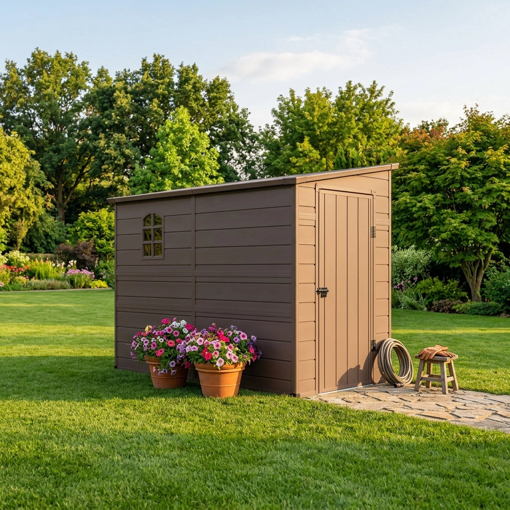 Casetta Porta Attrezzi da Giardino in Plastica cm 143x247x194 - REX