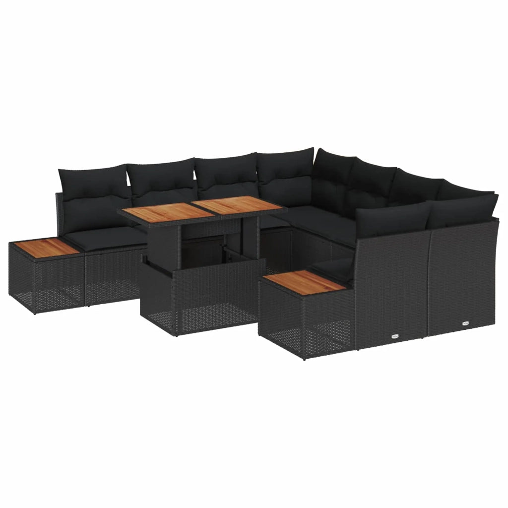Set da Pranzo per Giardino con cuscino 9 pcs Nero e Marrone 3350055