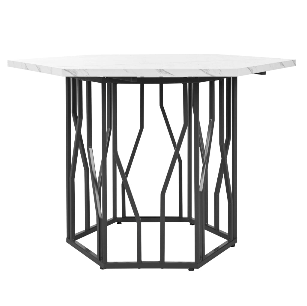 Tavolo da pranzo esagonale 115.5x100x75 cm; MDF e metallo; bianco e nero