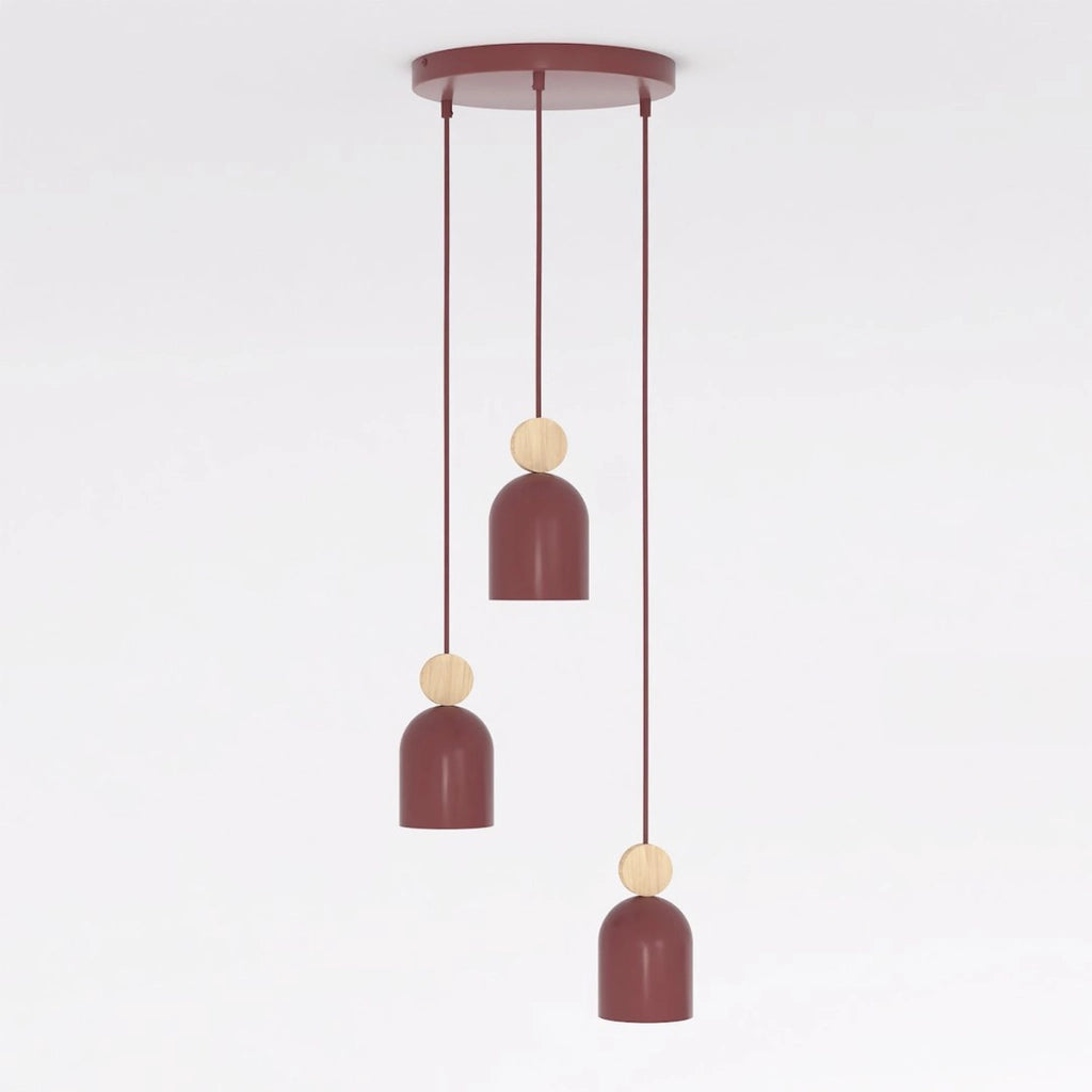 Lampada a sospensione MESI in acciaio bordeaux e legno