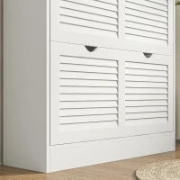 Mobile Scarpiera Salvaspazio in Legno per 16 Paia di Scarpe con 2 Ante a Ribalta, 81.5x25x83cm, Bianco