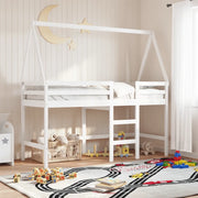 Letto Soppalco con Scala e Tetto Bianco 90x190 cm Massello Pino