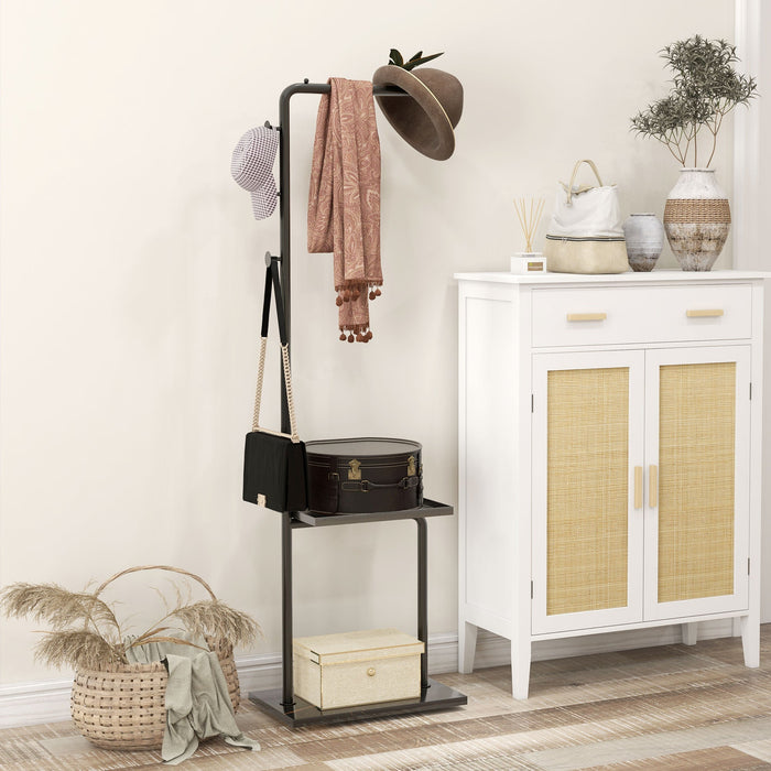 Appendiabiti da Terra a C 3 Ganci Ripiano e Base in Pietra Nero