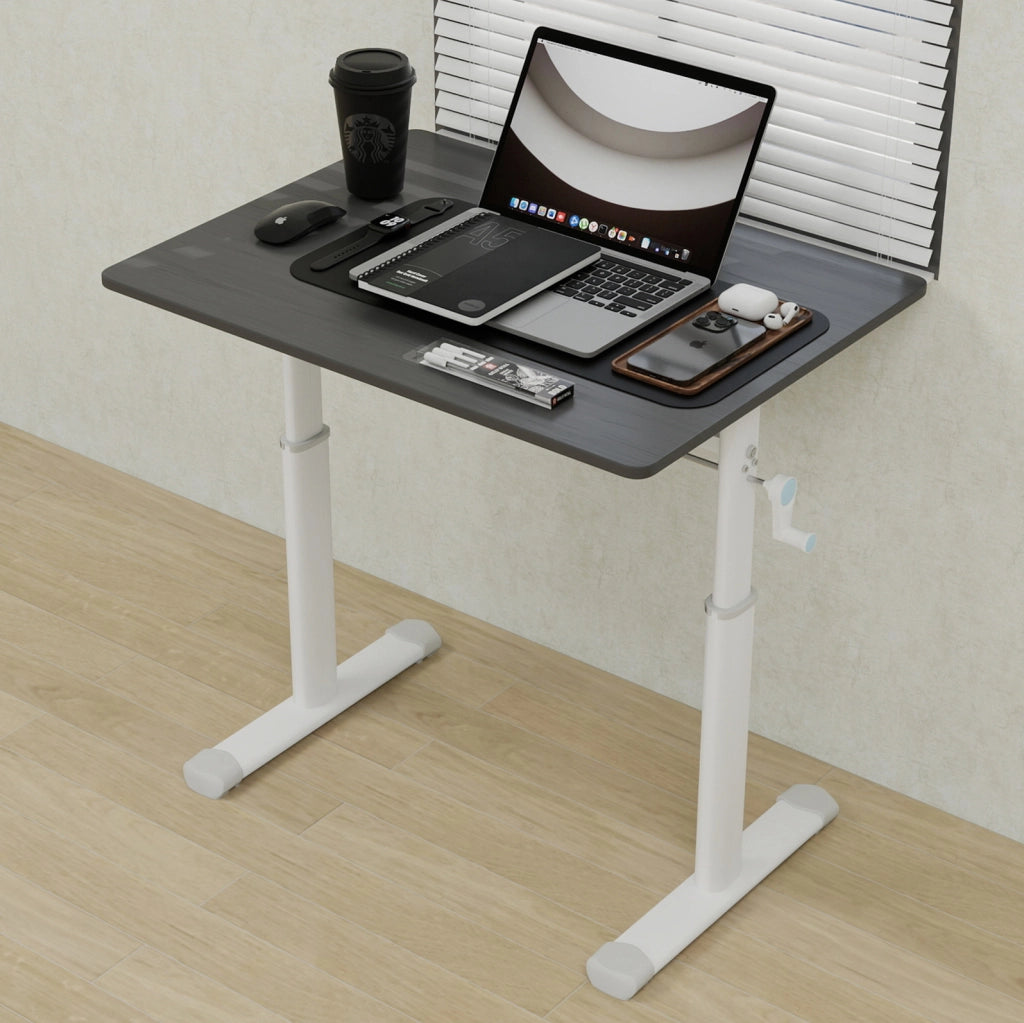 Scrivania regolabile in altezza 80x60 cm in metallo e legno grigio， manuale
