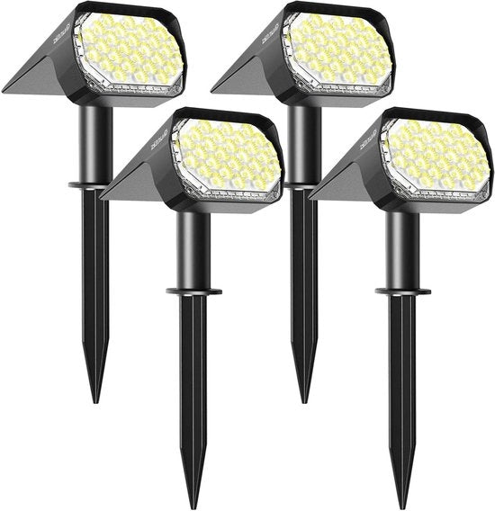 Fari Esterni per Giardino IP65 Resistenti all'Acqua Fari da Terra 2-in-1 Fari da Terra Regolabili per Giardino Lampade da Parete per Giardino Bianche per Cortile Vialetto Piscina Terrazza Decorazione per Giardino - 4 Pack