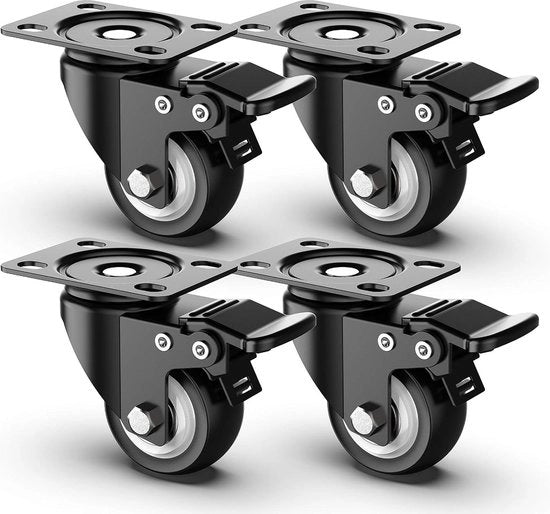 Ruote per mobili con freno di sicurezza - set da 4 - diametro 50 mm - capacità 250 kg