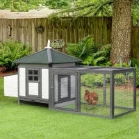 Pollaio da Giardino Prefabbricato in Legno 196x76x97cm, Bianco e Grigio