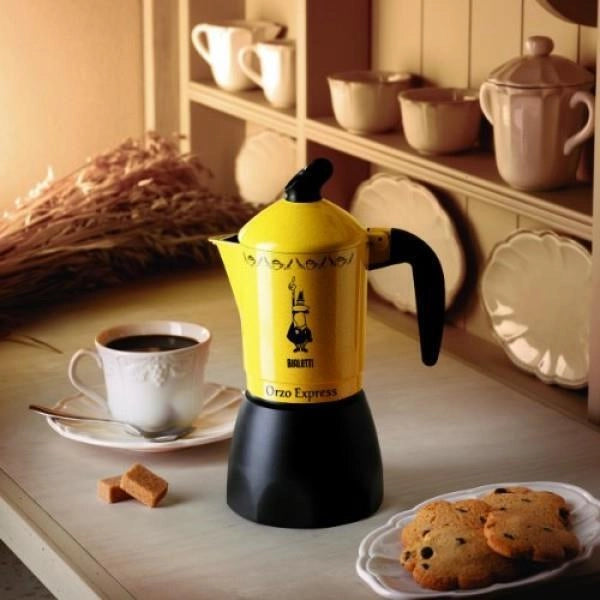 Bialetti 5338 Orzo Express Moka per Orzo 2 Tazze Alluminio Manico Silicone colore Giallo