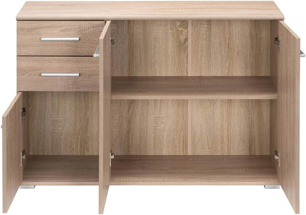 Cassettiera Alba 3 Ante con Ripiani 2 Cassetti 107x75x35cm Comò Armadietto Ufficio Mobiletto