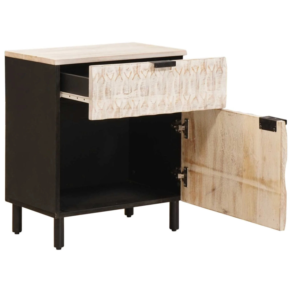 Comodino | Armadio da Notte | Mobiletto da notte Bianco 50 x 33 x 60 cm Legno di mango massello