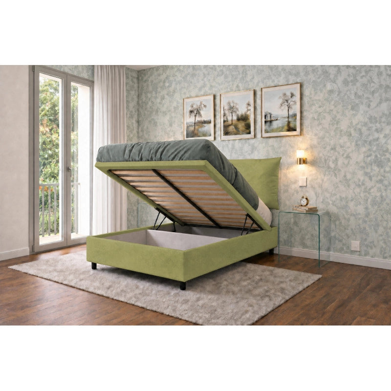 Letto imbottito Piazza e mezzo 120x190 cm Soft - Contenitore,Microfibra,Tè verde