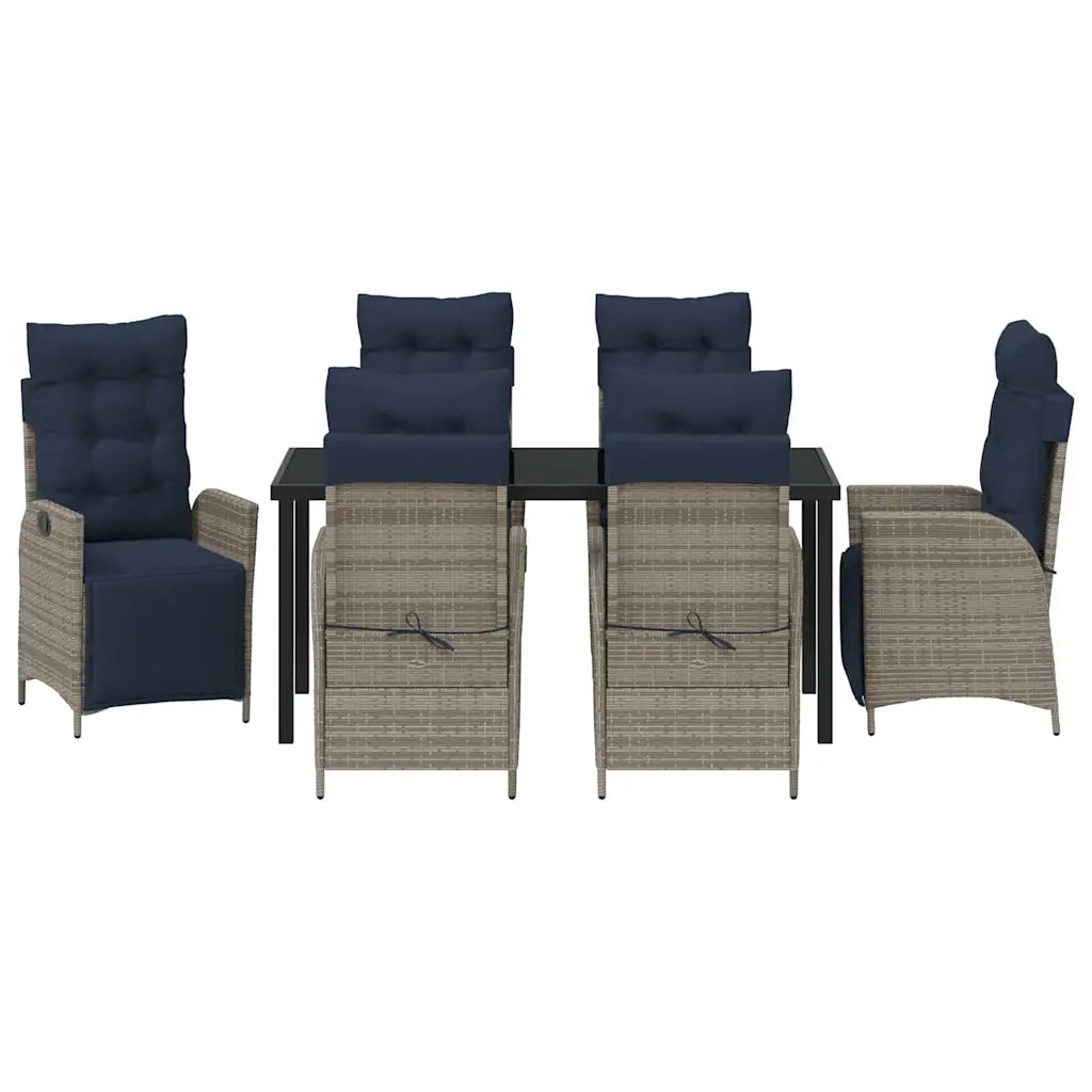 Set da Pranzo per Giardino 7 pcs Grigio e Nero Rattan