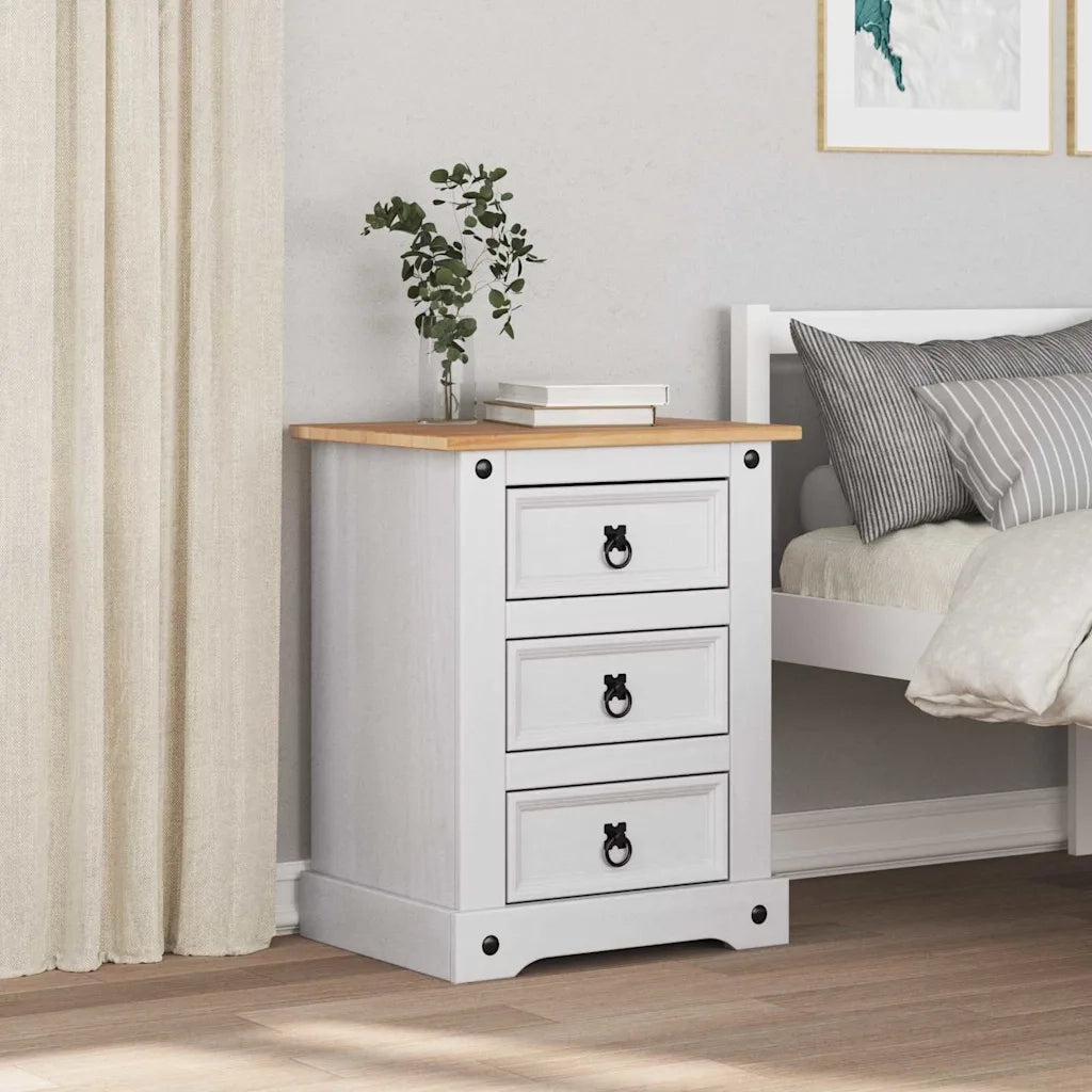 Comodino Corona Bianco 53 x 39 x 66 cm Pino massello 42021189