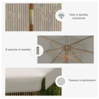 Ombrellone da Giardino con Doppio Tettuccio, in Bambù e Poliestere, Ø325x250 cm, Grigio