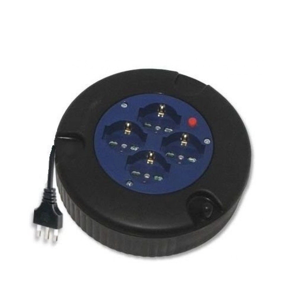 Trade Shop - Avvolgicavo 8 Metri Avvolgi Cavo Elettrico 4 Prese Schuko 2p+t 10/16a Prolunga -