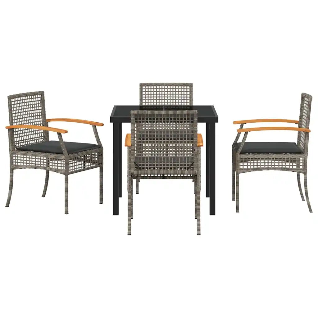 Set da Pranzo per Giardino 5 pz Grigio e Nero Rattan 3380821