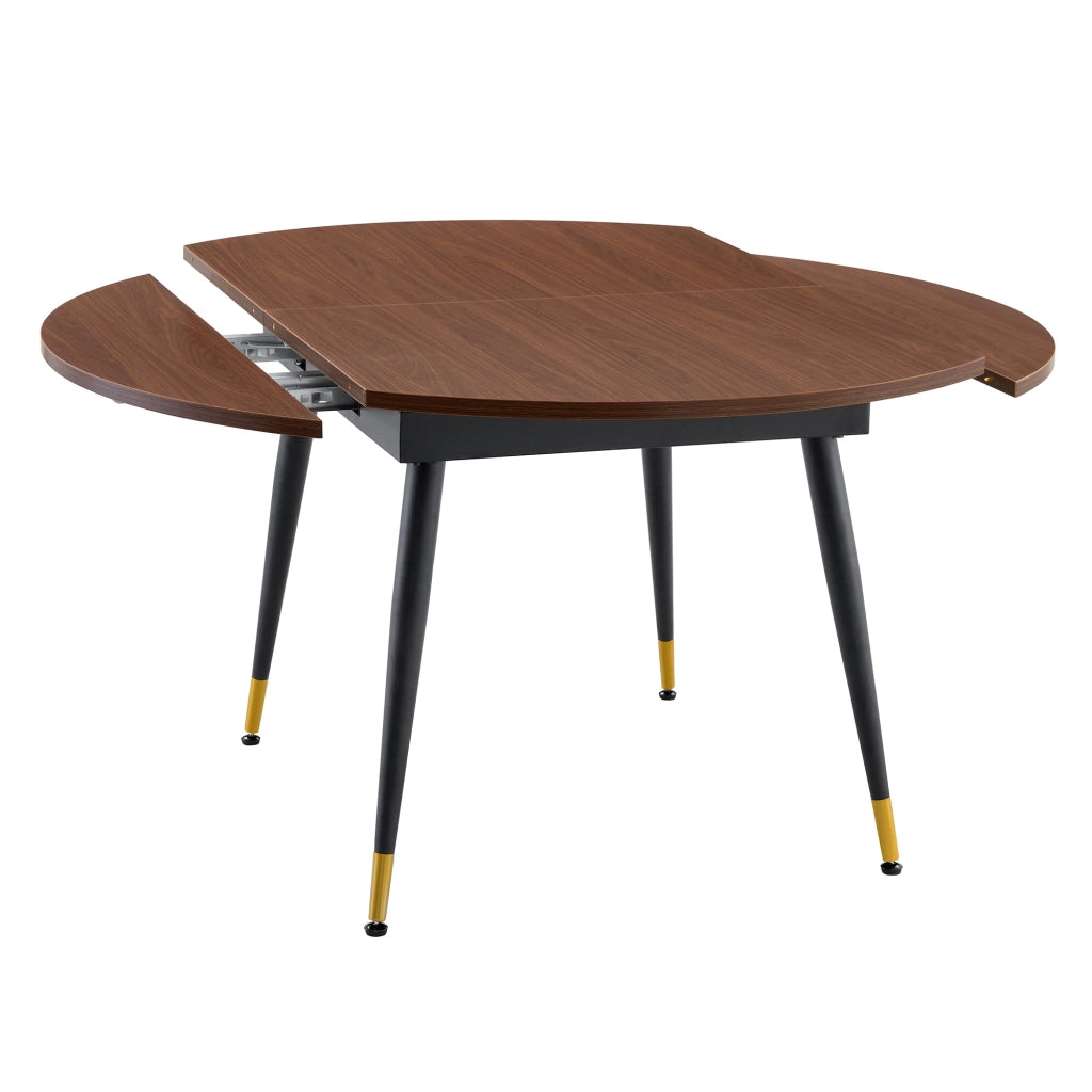Tavolo da pranzo allungabile da rotondo a ovale con piano in MDF e gambe in metallo noce per cucina e soggiorno