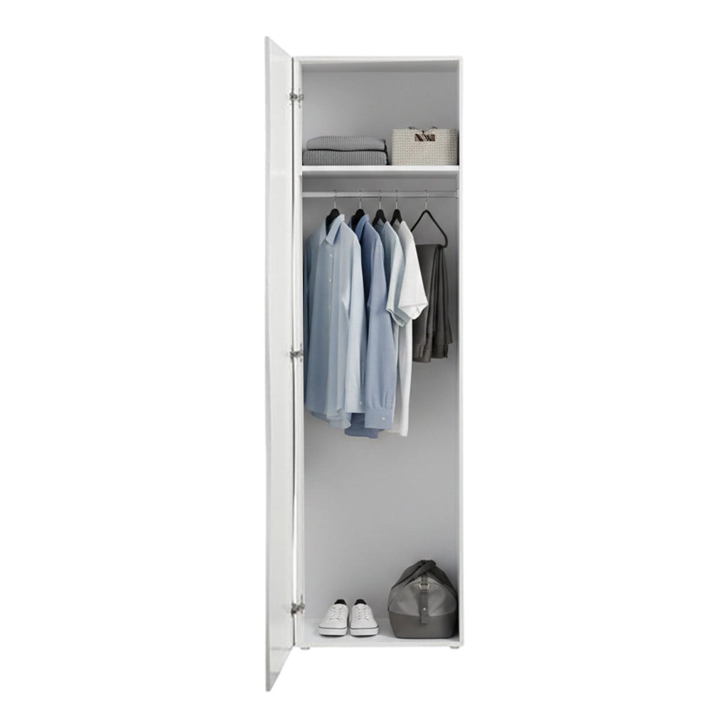 Armadio multiuso con linee Azalea, Made in Italy, Mobile moderno, Portascarpe con 1 anta e 1 ripiano, cm 63x40h187, colore Bianco lucido