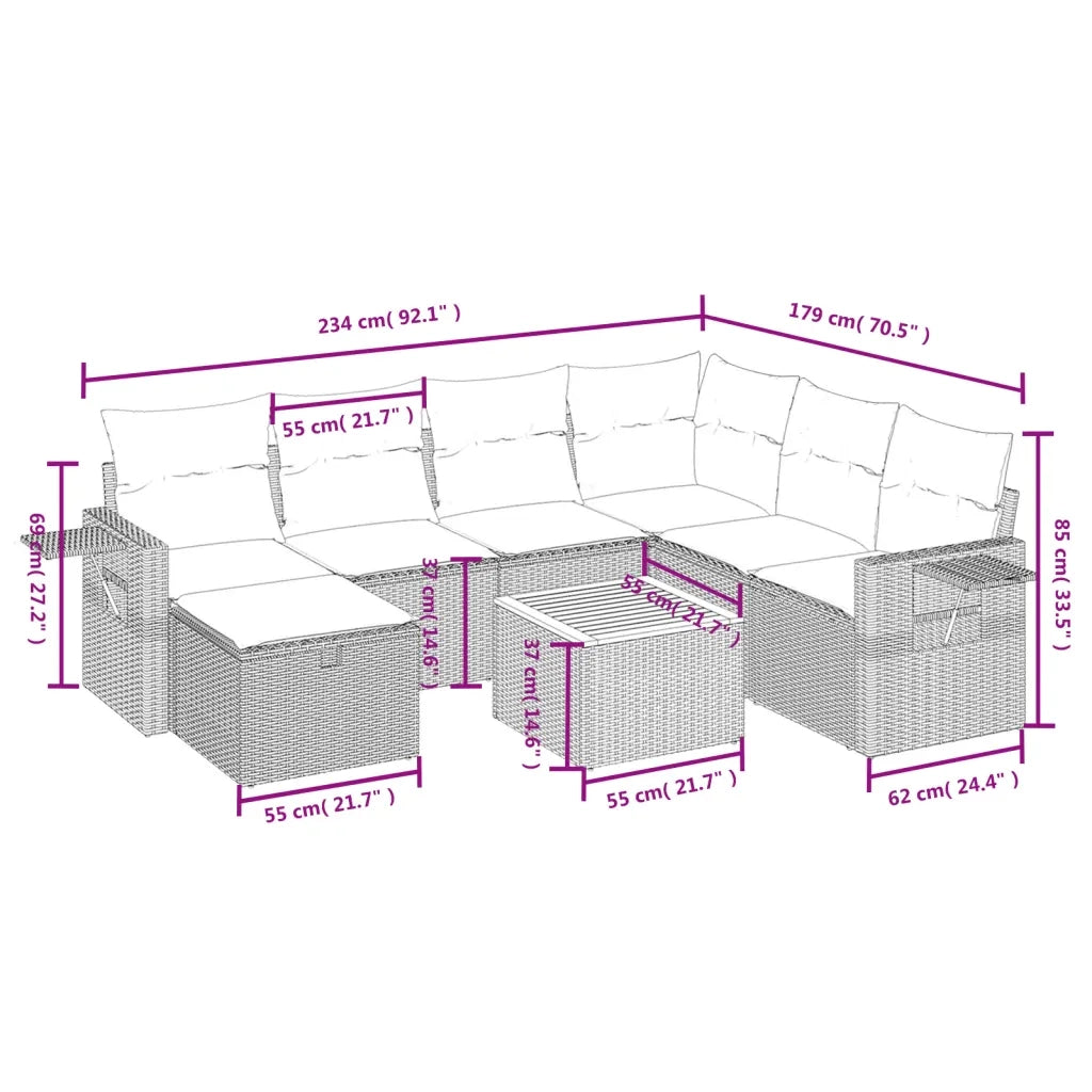 Set Divani da Giardino con Cuscini 8 pz Nero in Polyrattan 3264961
