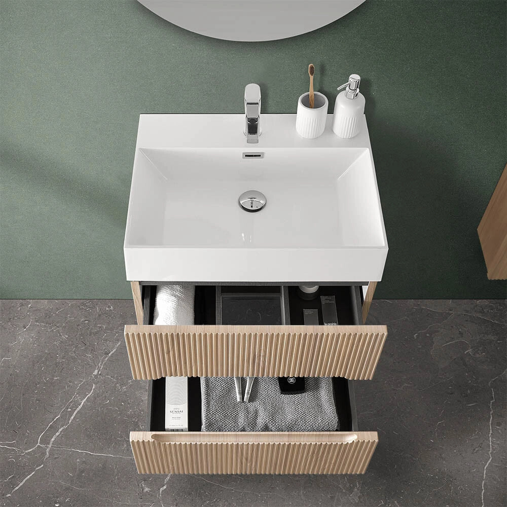 Mobile bagno sospeso cannettato 70 cm rovere chiaro Bali