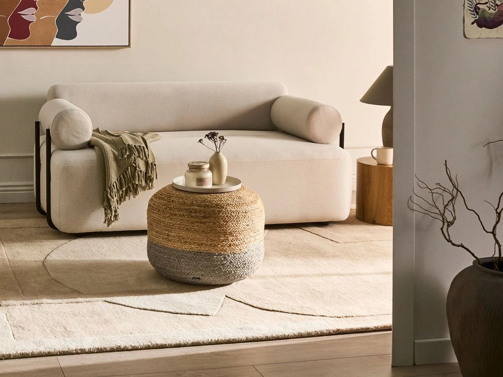 Pouf Tortora Juta EPS Perline Riempimento 50 x 50 x 40 cm Ottomana rotonda Stile Boho Accessorio per la casa