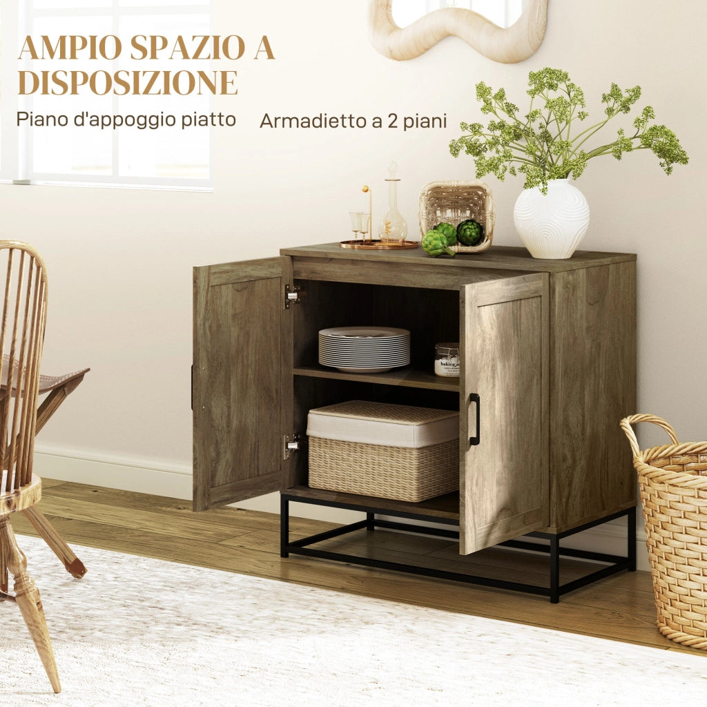Credenza Mobile Basso Multiuso 80x40x78 cm in Legno e Acciaio Marrone e Nero