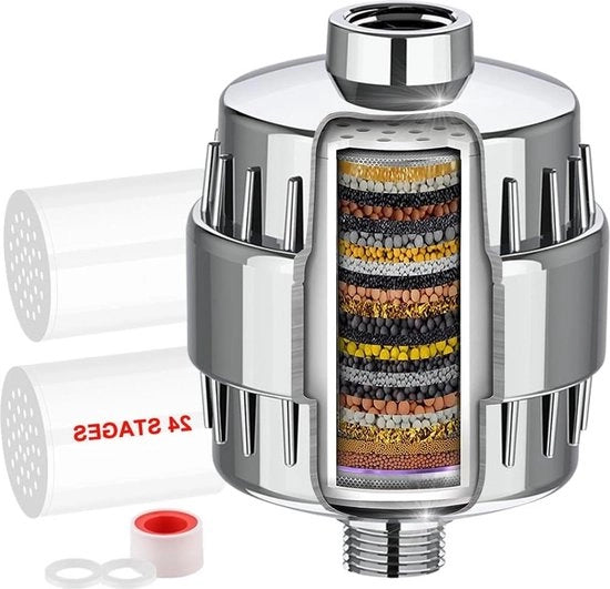 Filtro calcare per doccia con 24 trappole e due filtri di riserva per acqua dura - filtro acqua per rubinetto per rimuovere cloro e metalli pesanti