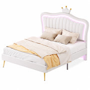 Letto per bambini 140x200 cm con luci LED; imbottito in PU; bianco (Senza materasso)