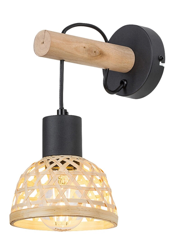 Applique boho in rattan nero E27 da interno Rabalux