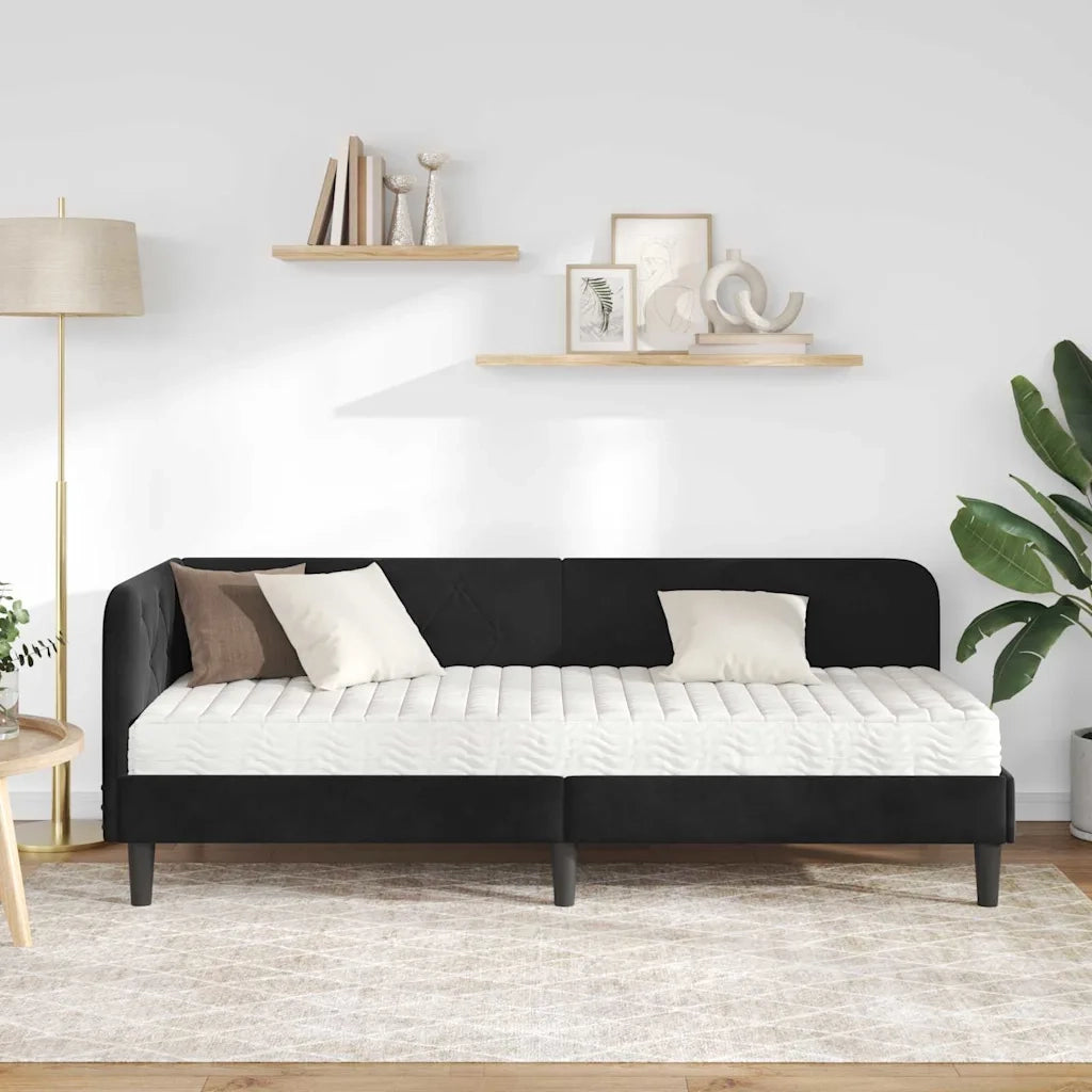 Letto singolo | Letto per adulti | Cornice del letto ad angolo Nero 80 x 200 cm Velluto
