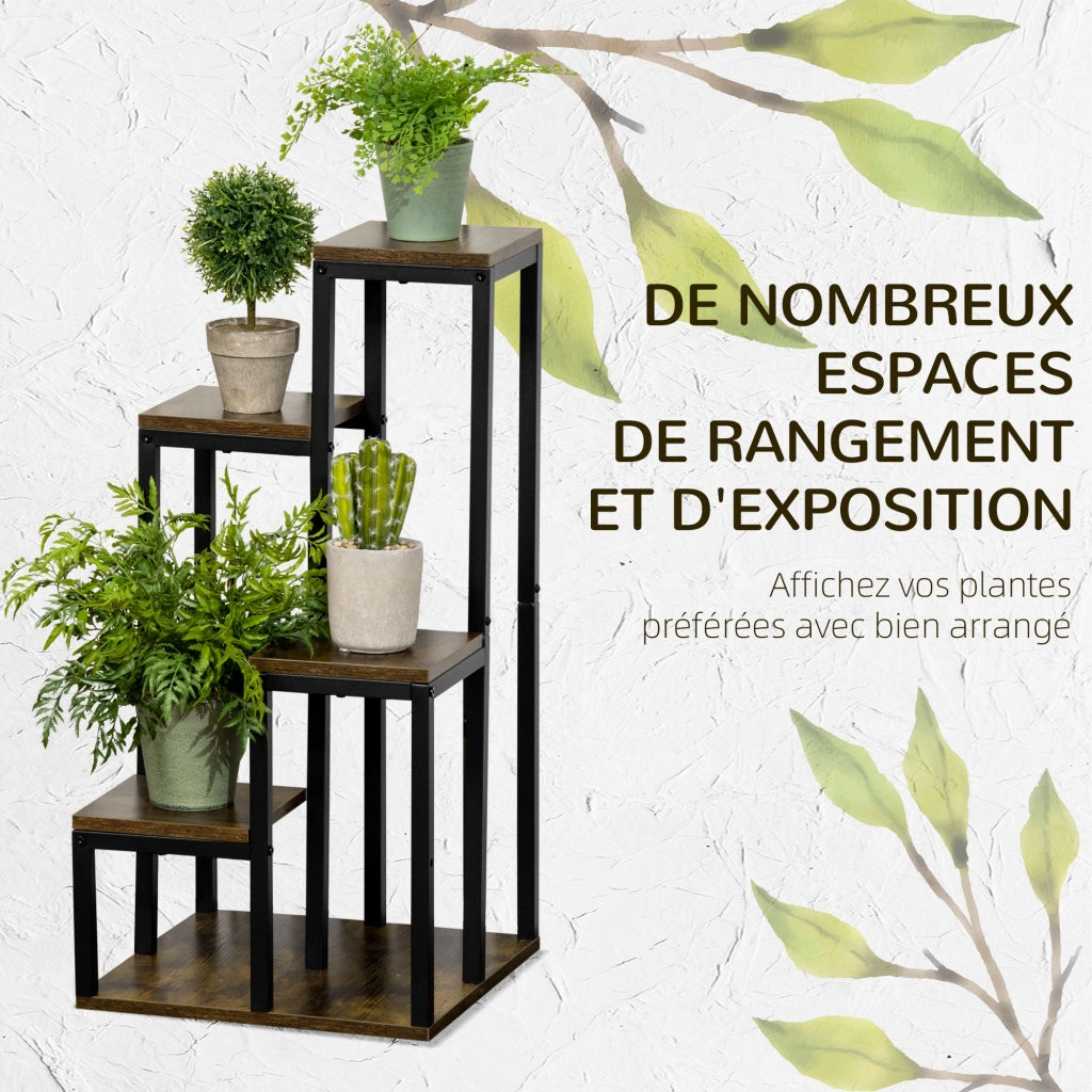Scaffale per piante ¨C Minimal ¨C 4 ripiani altezze diverse struttura metallo 40x40x81 cm nero