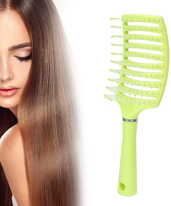 Spazzola per capelli a forma rotonda per capelli ricci e ondulati - Spazzola per sciogliere nodi senza strappare - Spazzola fluorescente gialla