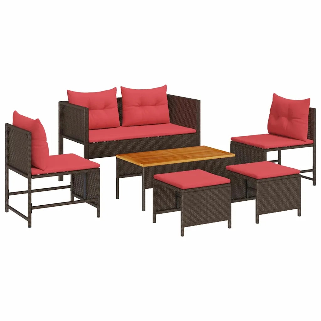 Set Divano da Giardino 6 pcs Marrone e Rosso polyrattan 4104707