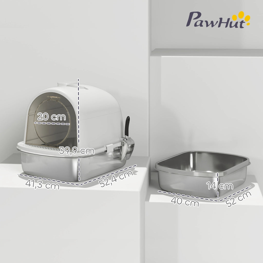 Arenero per Gatti ¨C zephmum ¨C 52.4x41.3x39.9 cm Bianco Acciaio Inox