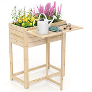 Letto da giardino rialzato in legno con gambe e tavolino laterale pieghevole, Fioriera elevata per fiori e verdure Naturale-Fioriere