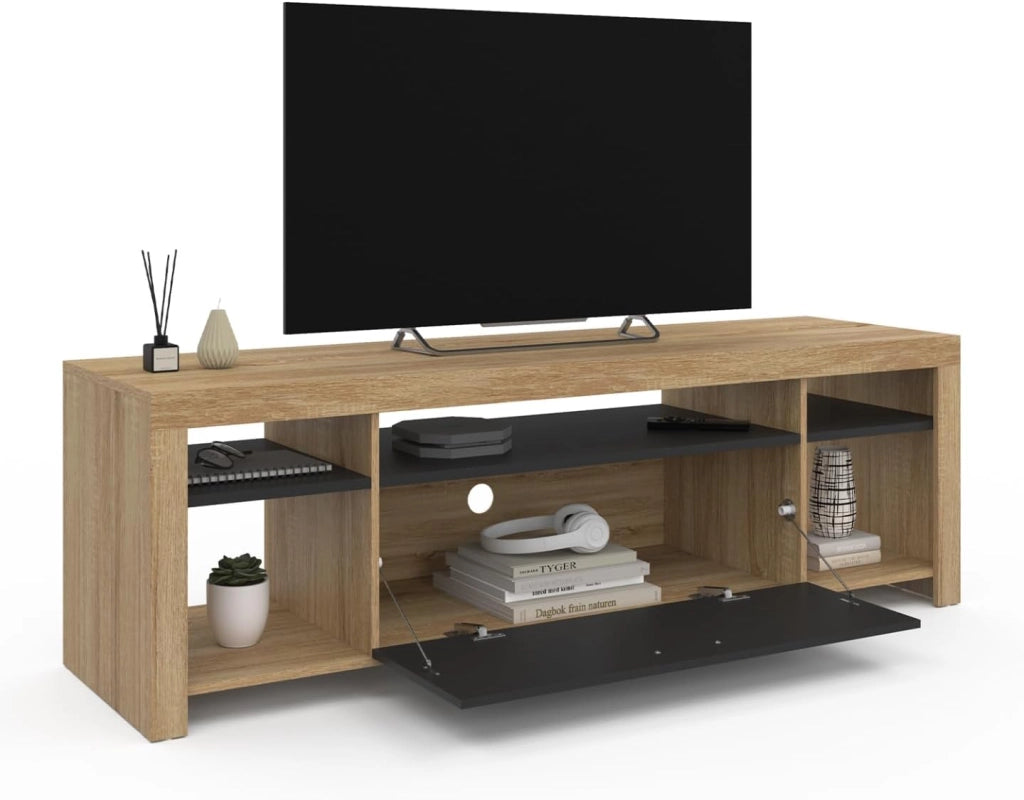 Mueble TV MALO 140 cm en madera y armario negro