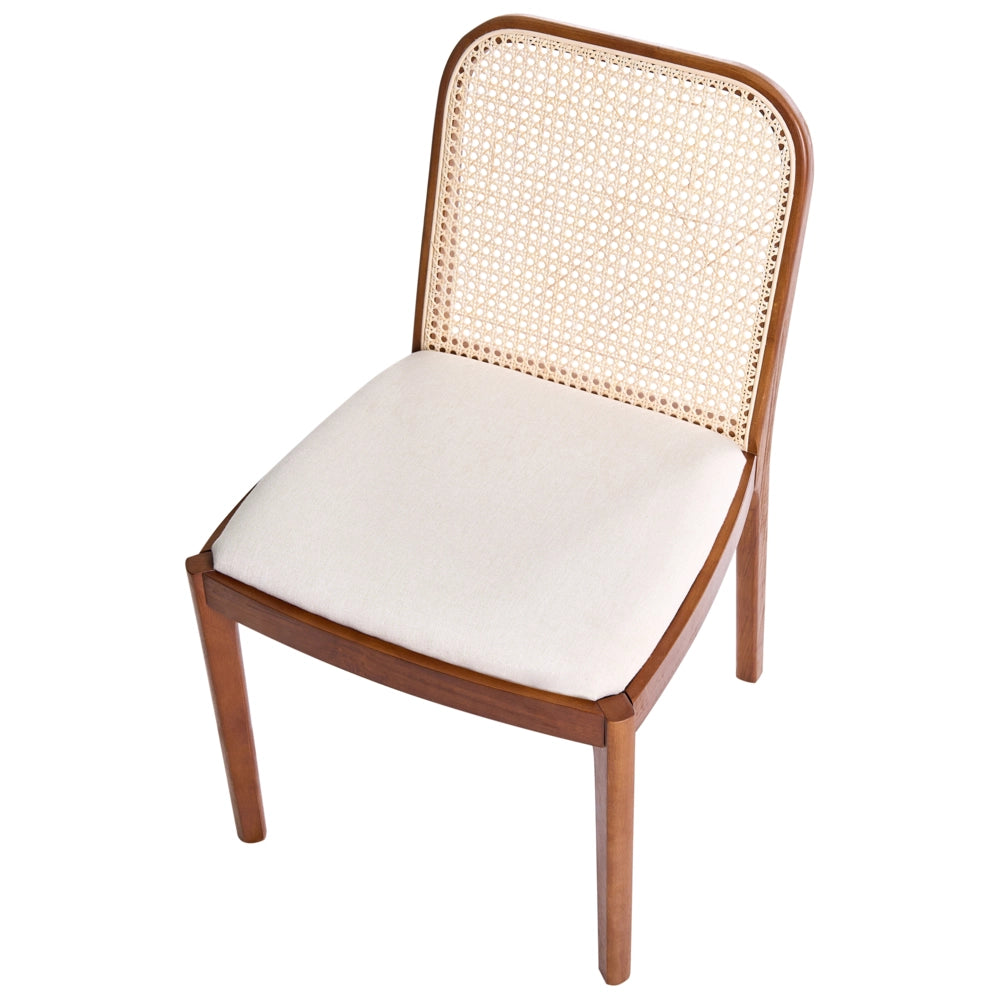 Set di 2 Sedie da pranzo in rattan a treccia viennese Schienale in poliestere Seduta in gomma Telaio in legno senza braccioli Marrone chiaro e beige chiaro