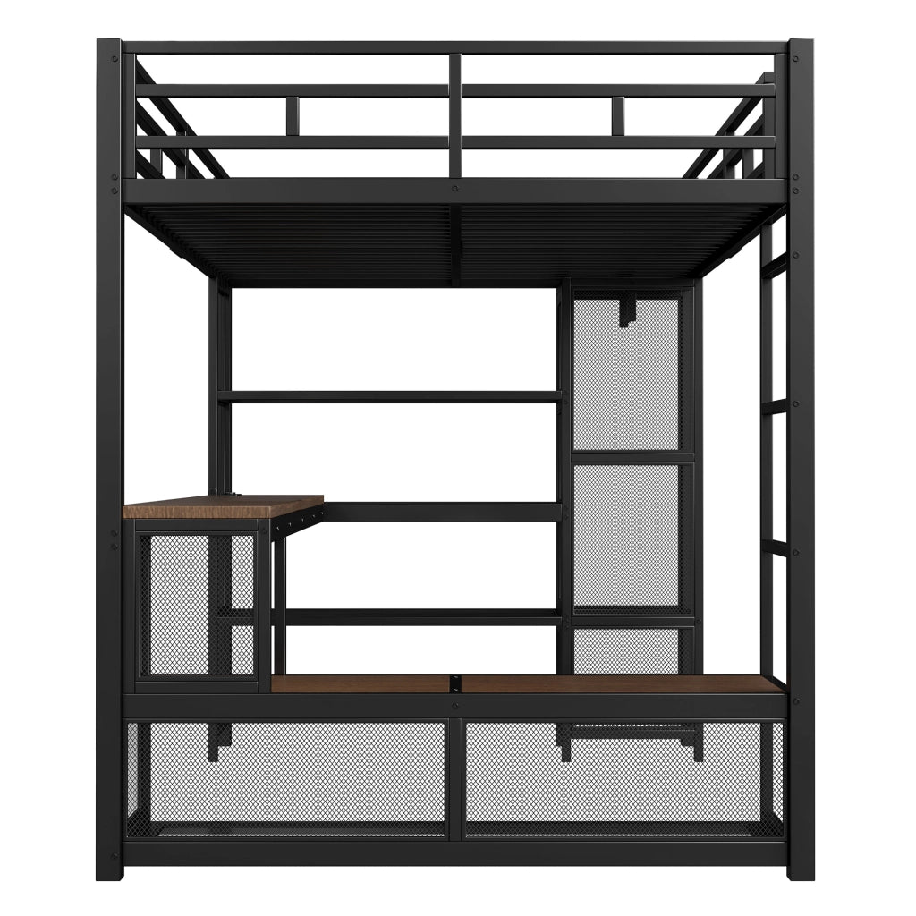 LETTO a soppalco con scrivania e scaffali 140x200 cm in metallo e MDF nero
