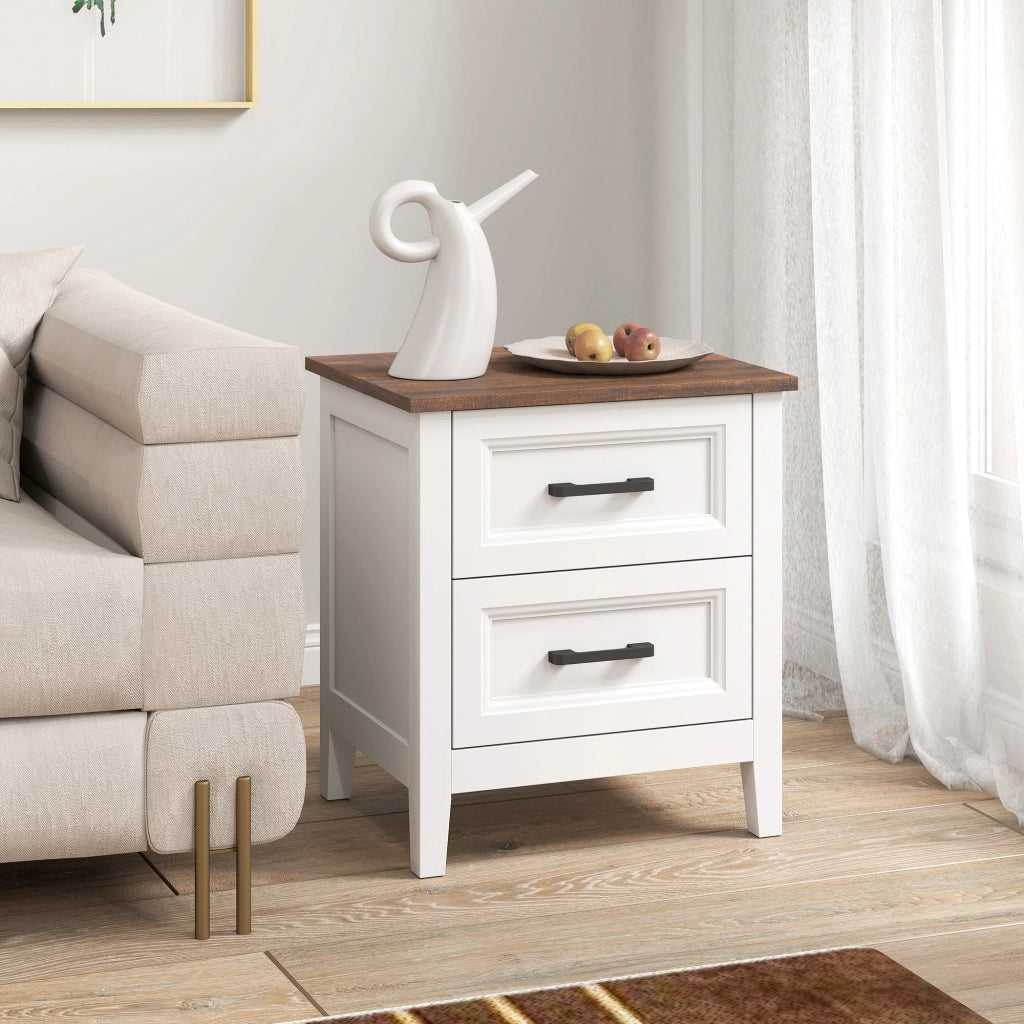 Comodino con 2 cassetti ¨C zephmum ¨C effetto legno, bianco