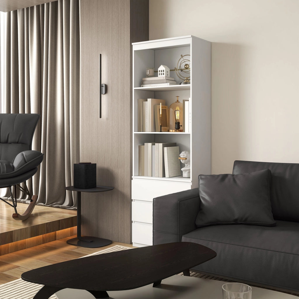 Libreria con 3 ripiani e 3 cassetti ¨C zephmum ¨C 60x35x180 cm in legno bianco