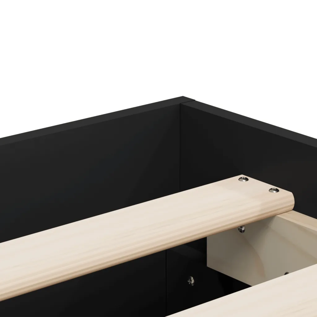 Letto matrimoniale | Letto per adulti | Giroletto con Cassetti Nero 150x200 cm in Legno Multistrato
