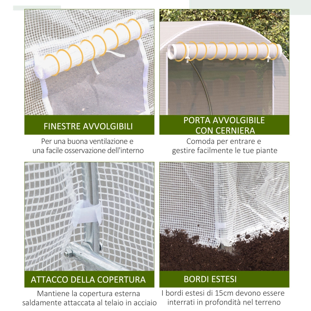 Serra da Giardino Tunnel 4x2x2m ¨C zephmum ¨C Acciaio e Telo Polietilene Bianco
