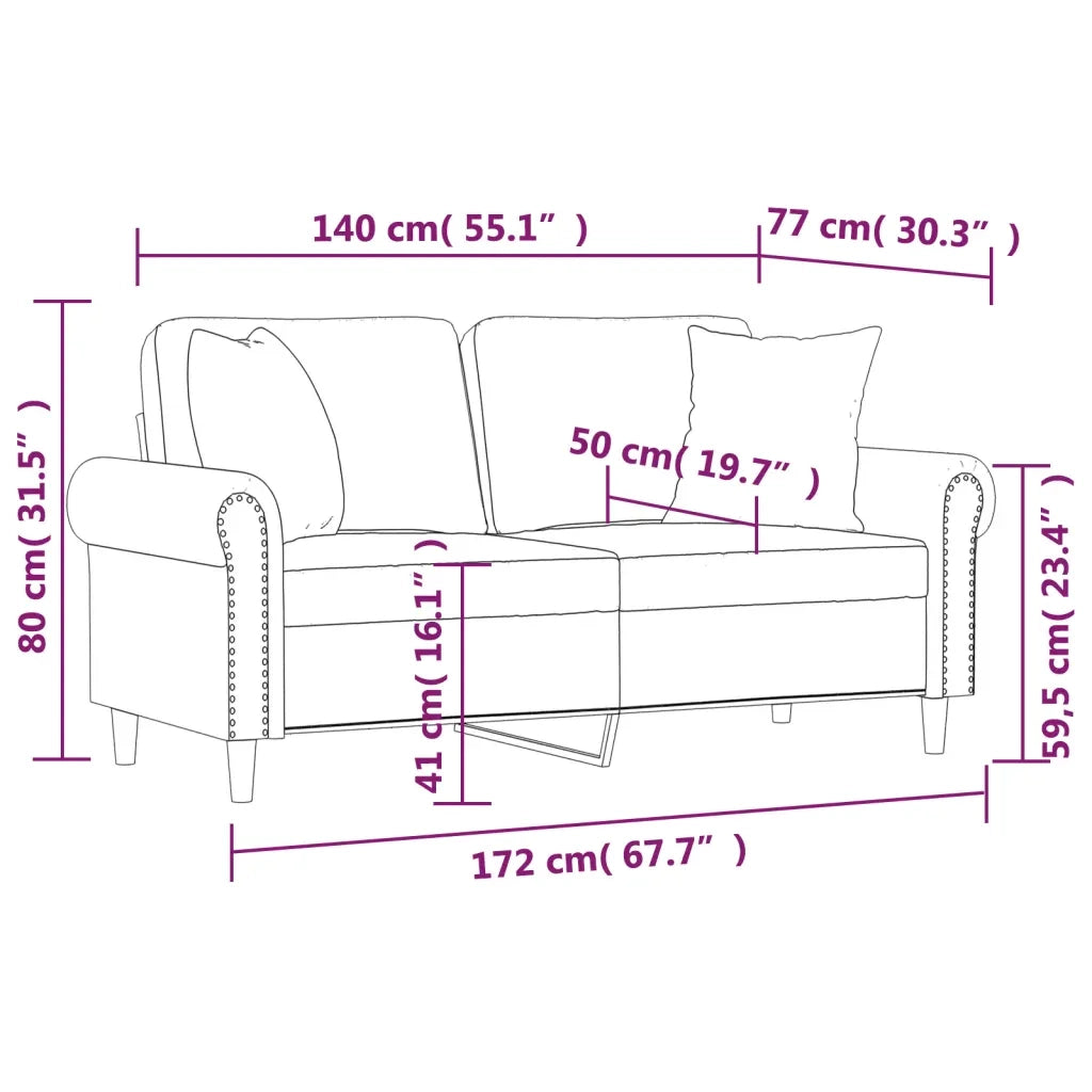 Divano a 2 Posti con Cuscini-Sofa 2 Posti con Cuscini Crema 140 cm in Velluto 495567