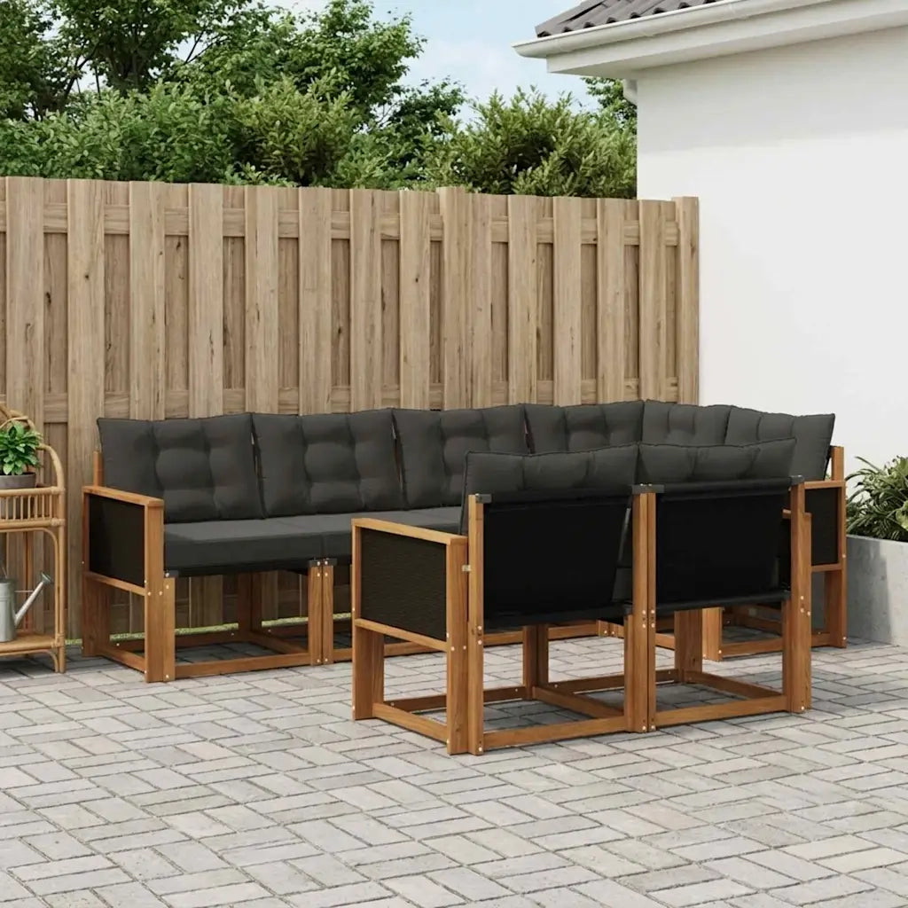 Set di divani da esterno con cuscino 7 pcs Naturale e Nero