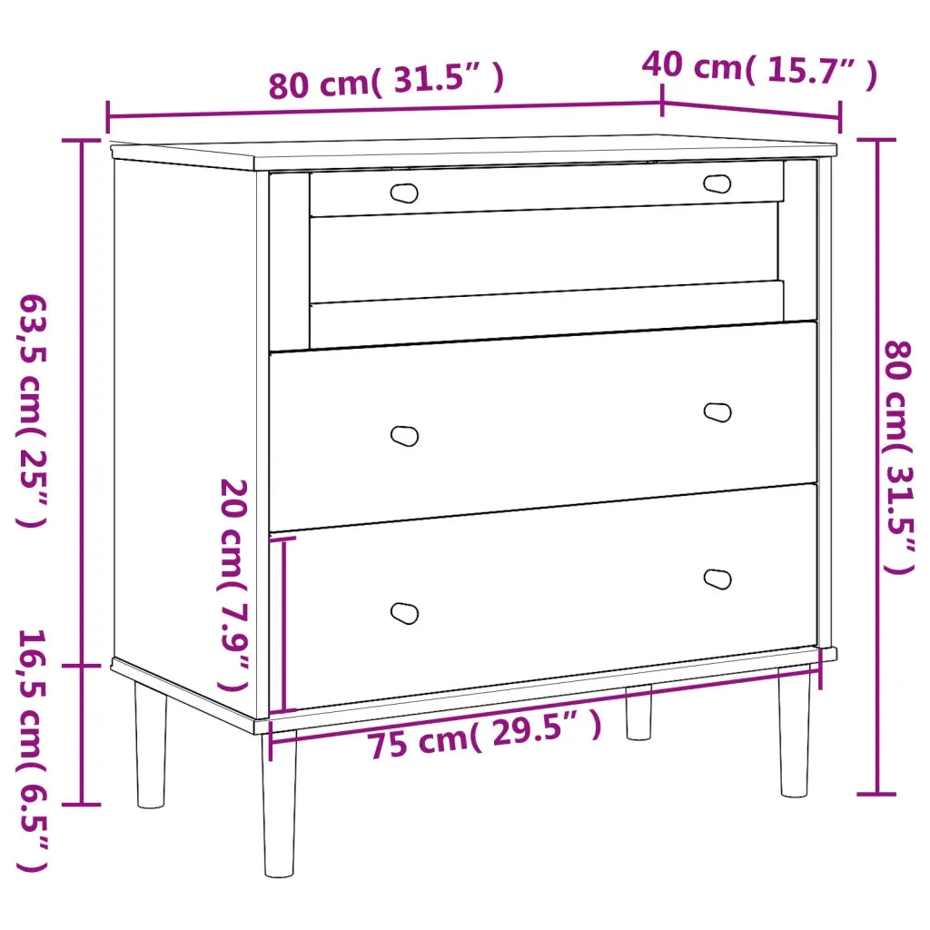 Cassettiera SENJA Aspetto Rattan Bianca 80x40x80 cm Legno Pino 358023