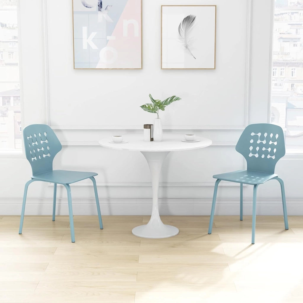 Set di 4 sedie da sala da pranzo, sedia da cucina in PP e metallo, sedia portatile ergonomica con schienale allungato, sedia da pranzo senza braccioli, carico 150 kg (blu)
