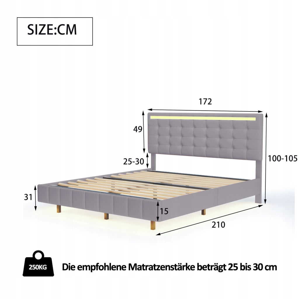 Letto imbottito 160x200 con LED - Xylo - Grigio